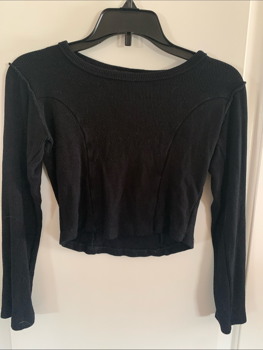 Crop Flowers by Zoe Ribbed Long-Sleeve Tee — Black